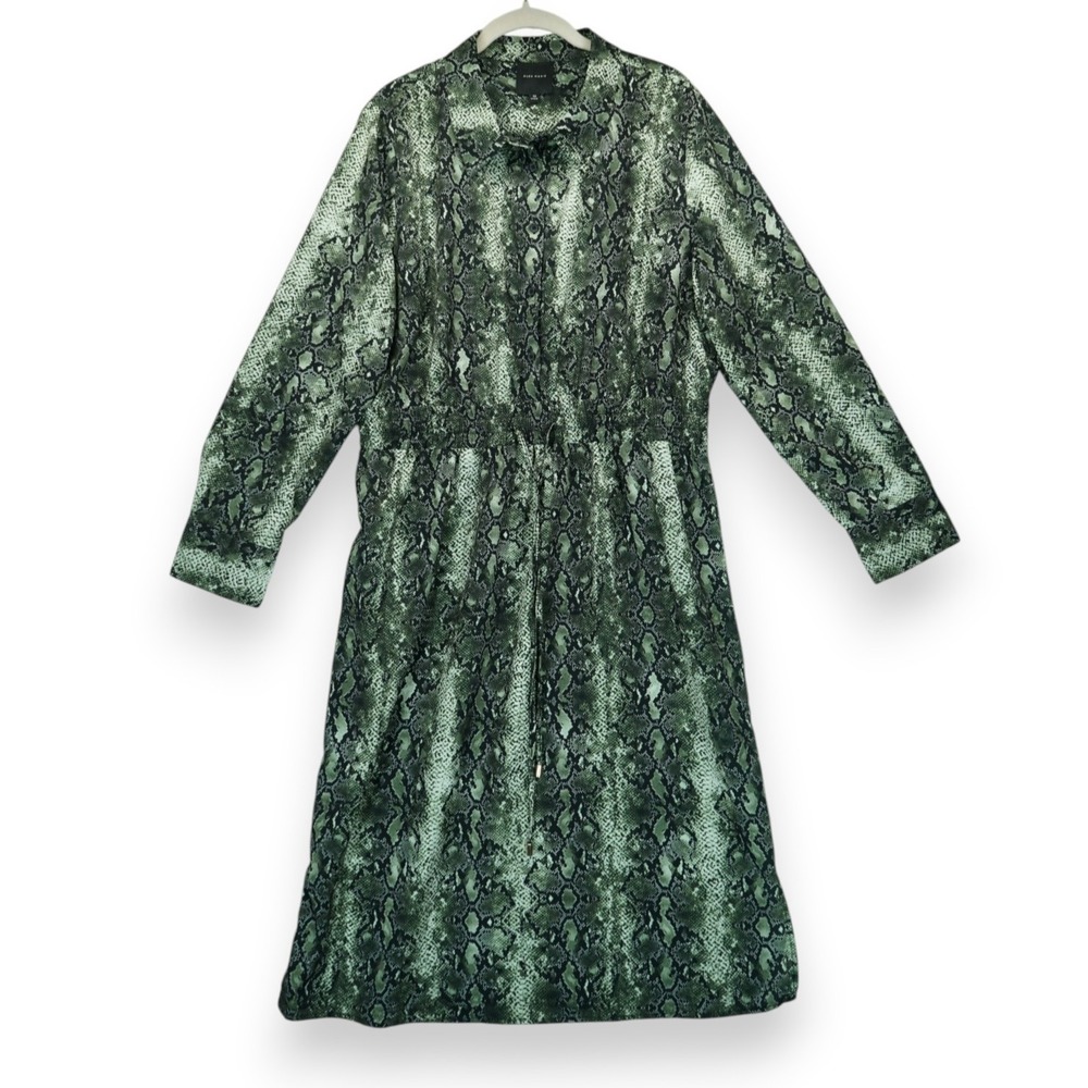 Alex Marie 16 Green Snakeskin Midi Shirt Party Dress Drawstring Long Sleeve $139